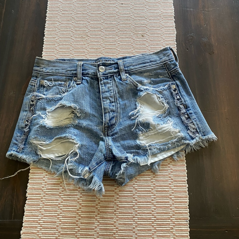 AE vintage festival high rise distressed jean shorts